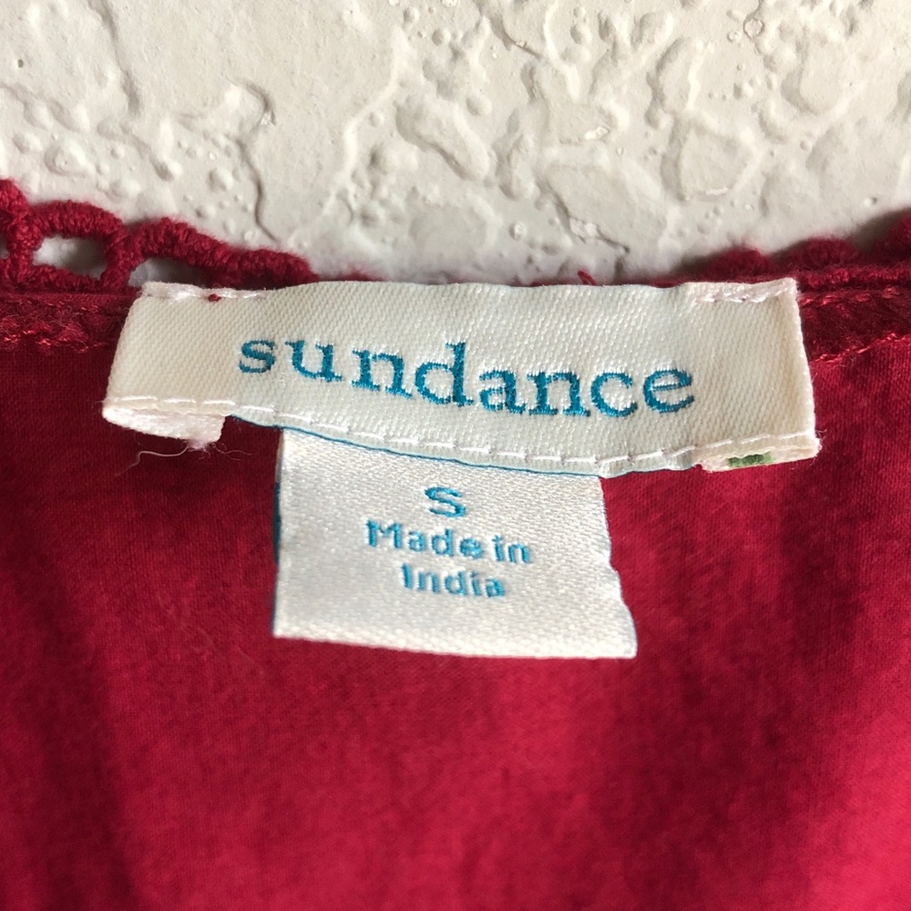Sundance Art of Eyelet Short Sleeve Cotton Blouse Red Small See Through - Picture 6 of 8